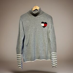 Tommy Hilfiger Women’s Gray Turtleneck Sweater Heart Logo Size L
